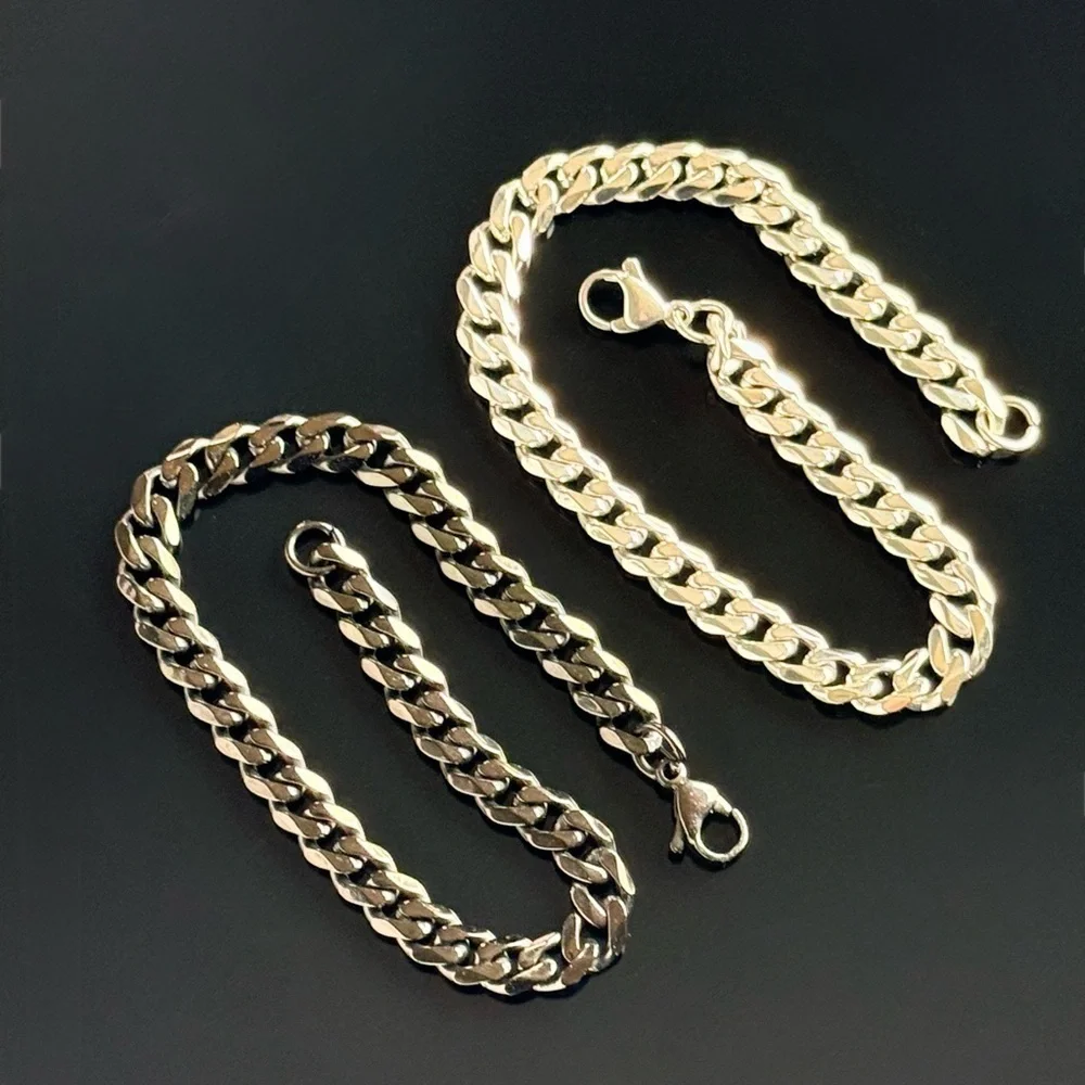 Titanium Cuban Link Chain Bracelet 7mm Waterproof Men’s Jewelry